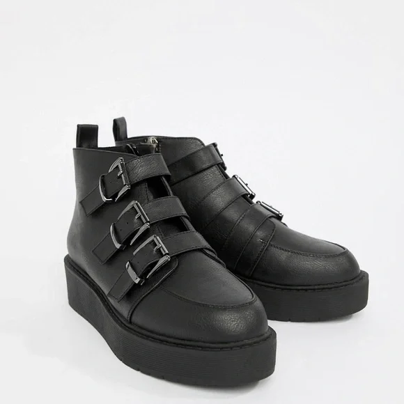 ASOS Design Ahoy chunky buckle ankle boots in BLACK - Picture 3 of 10